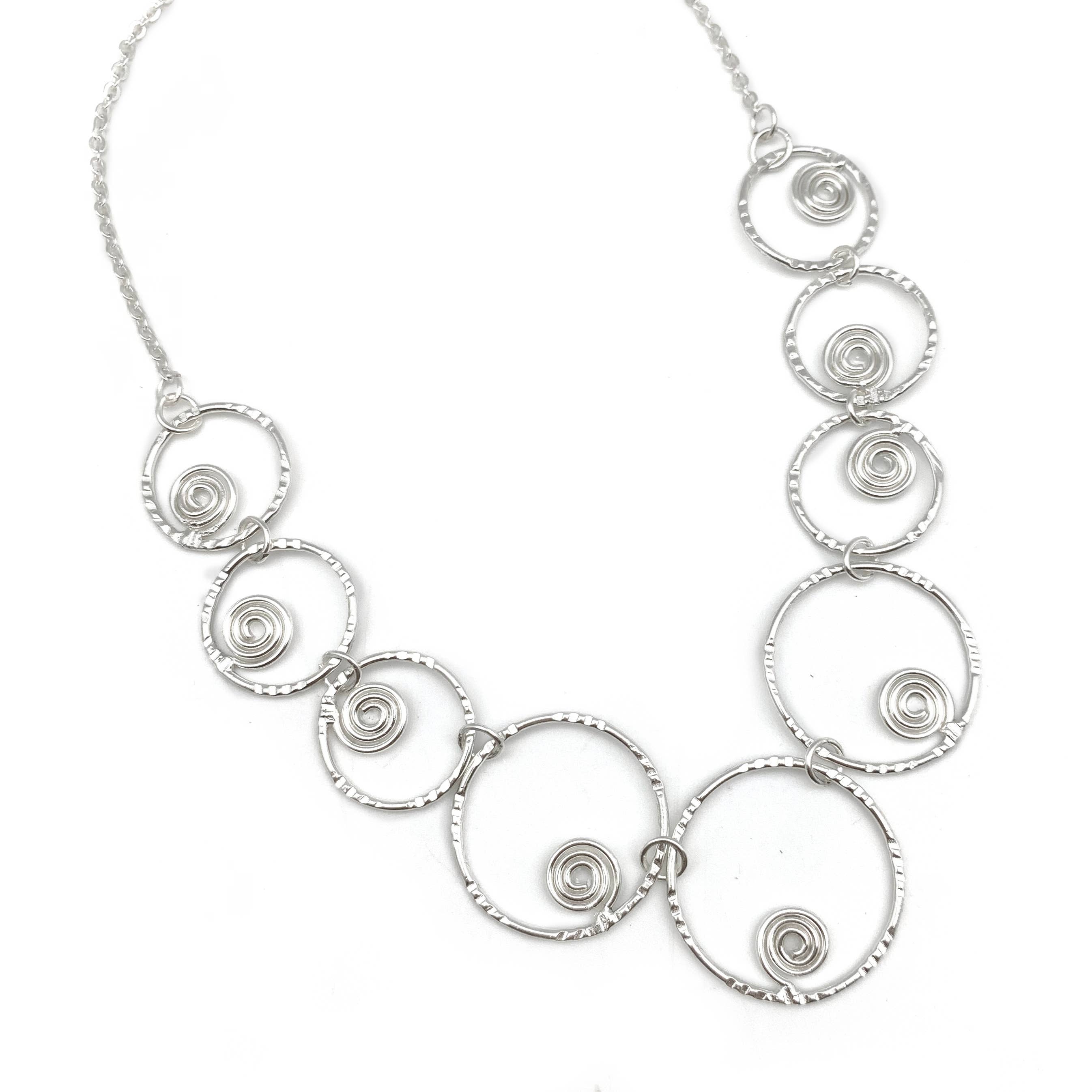 Silver Plated Necklace - Small Spirals in Hoops
