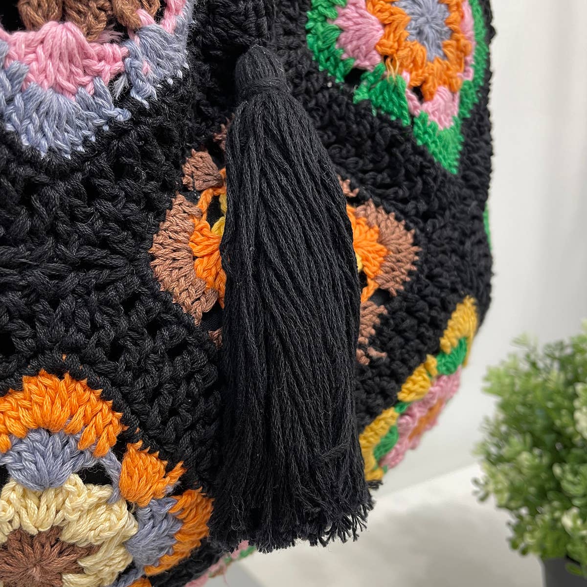 Laya Cotton Crochet Shoulder Bags- Black