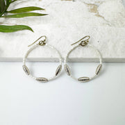 Seed Bead Hoop Earrings - White