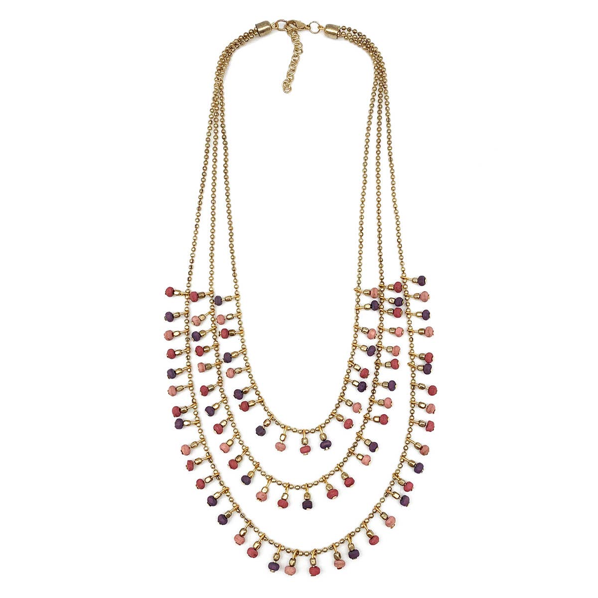 Sachi Mulberry Mix Necklace - Mixed 3 Strands Drop Beads
