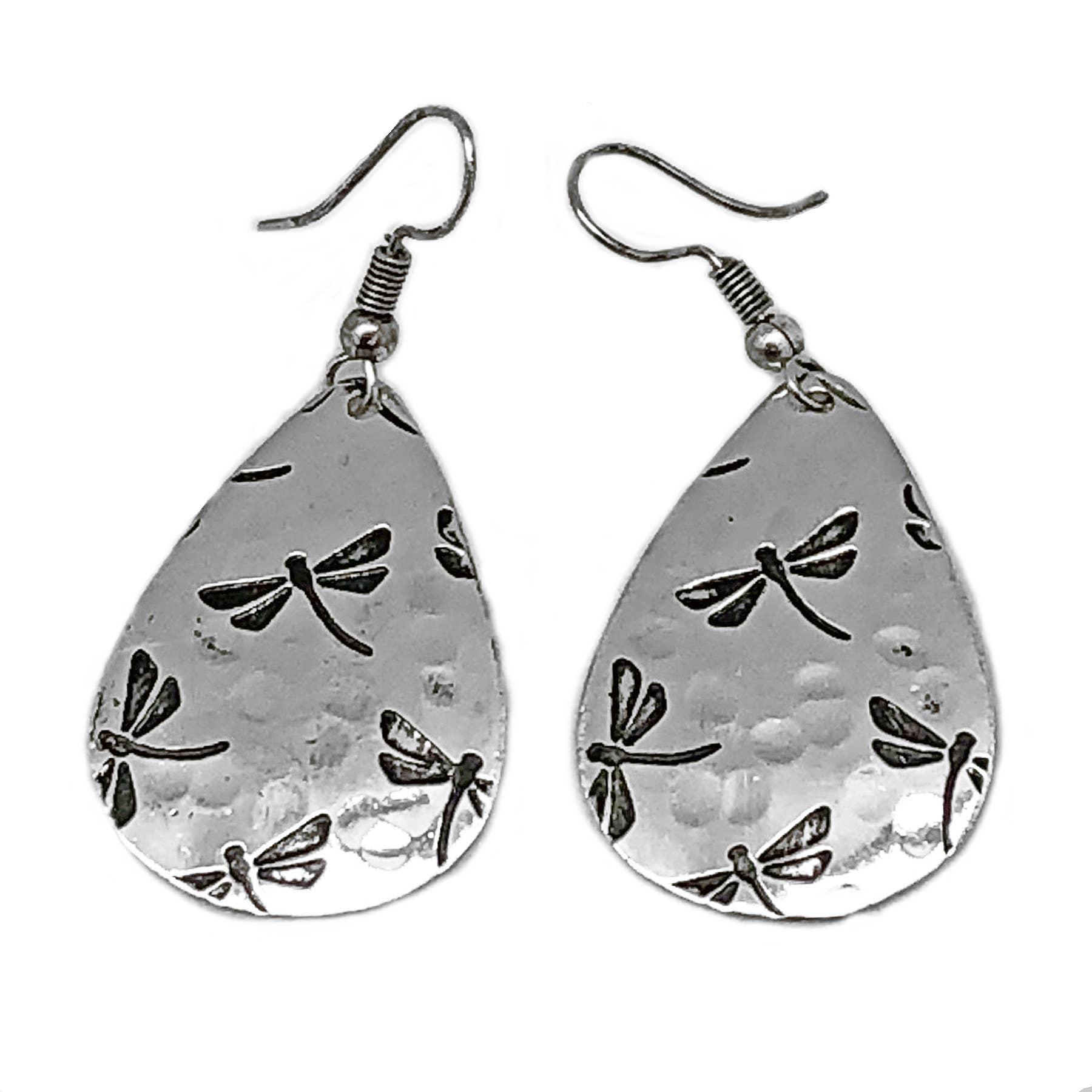 Dragonflies Silver Engraved Earrings