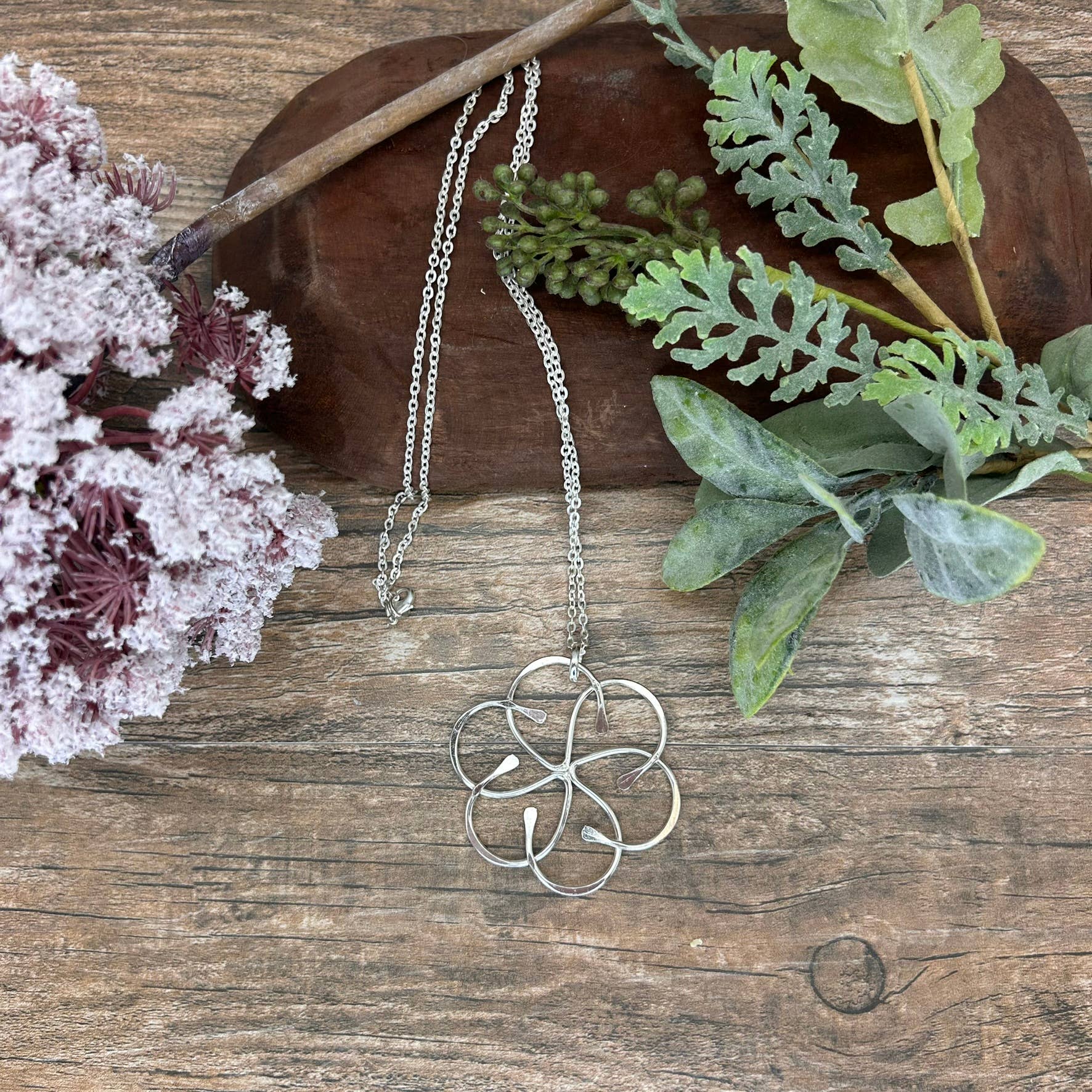 Silver Plated Pendant Necklace - Abstract Flower