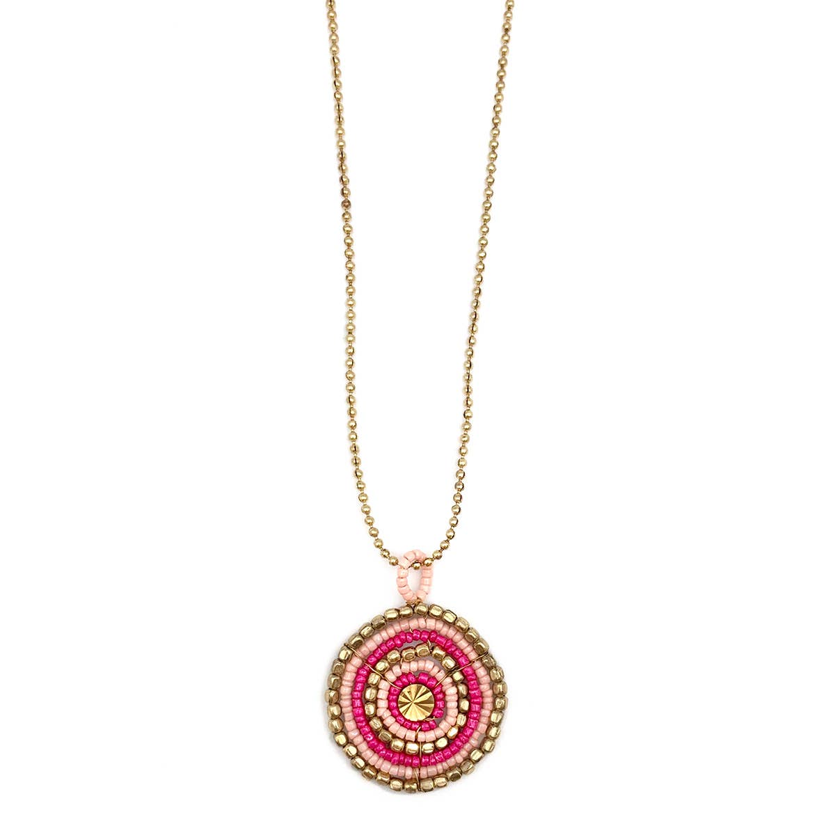Sachi Cerise Collection Necklace - Large Beaded Disc Pendant