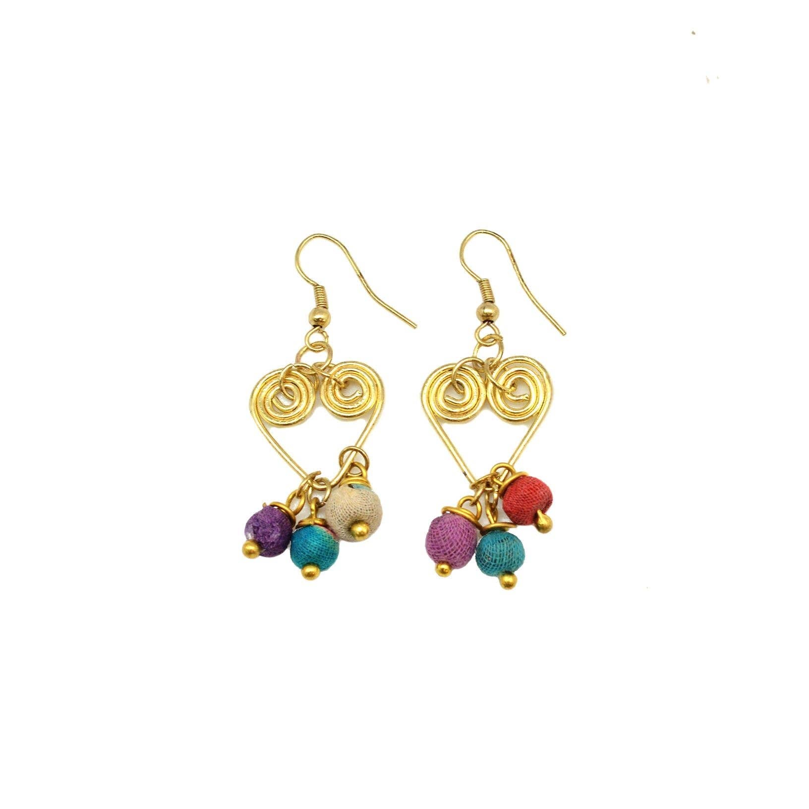 Aasha Kantha Handcrafted Heart and Dangle Beads Earrings