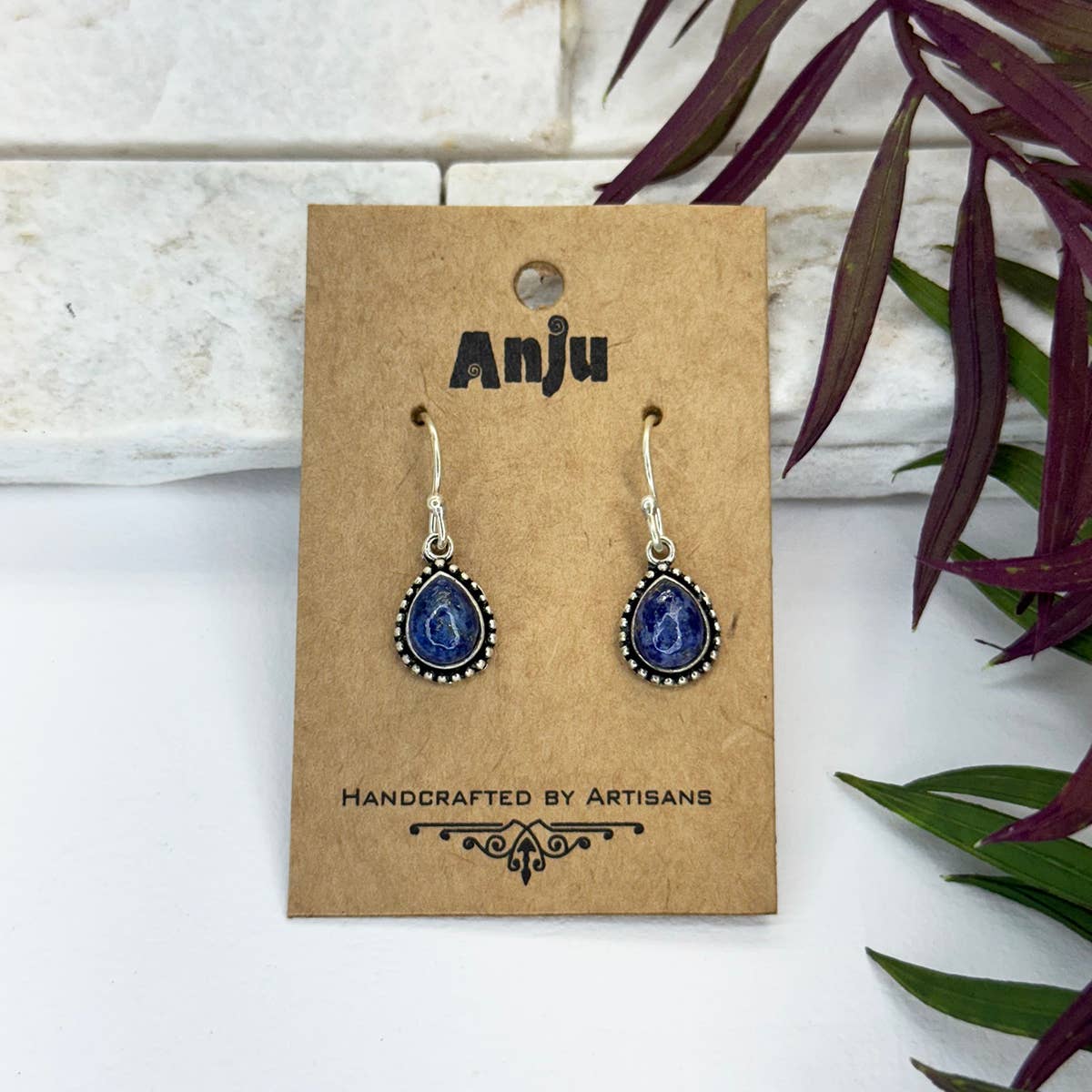 Handcrafted Semiprecious Small Stone Earrings - Lapis