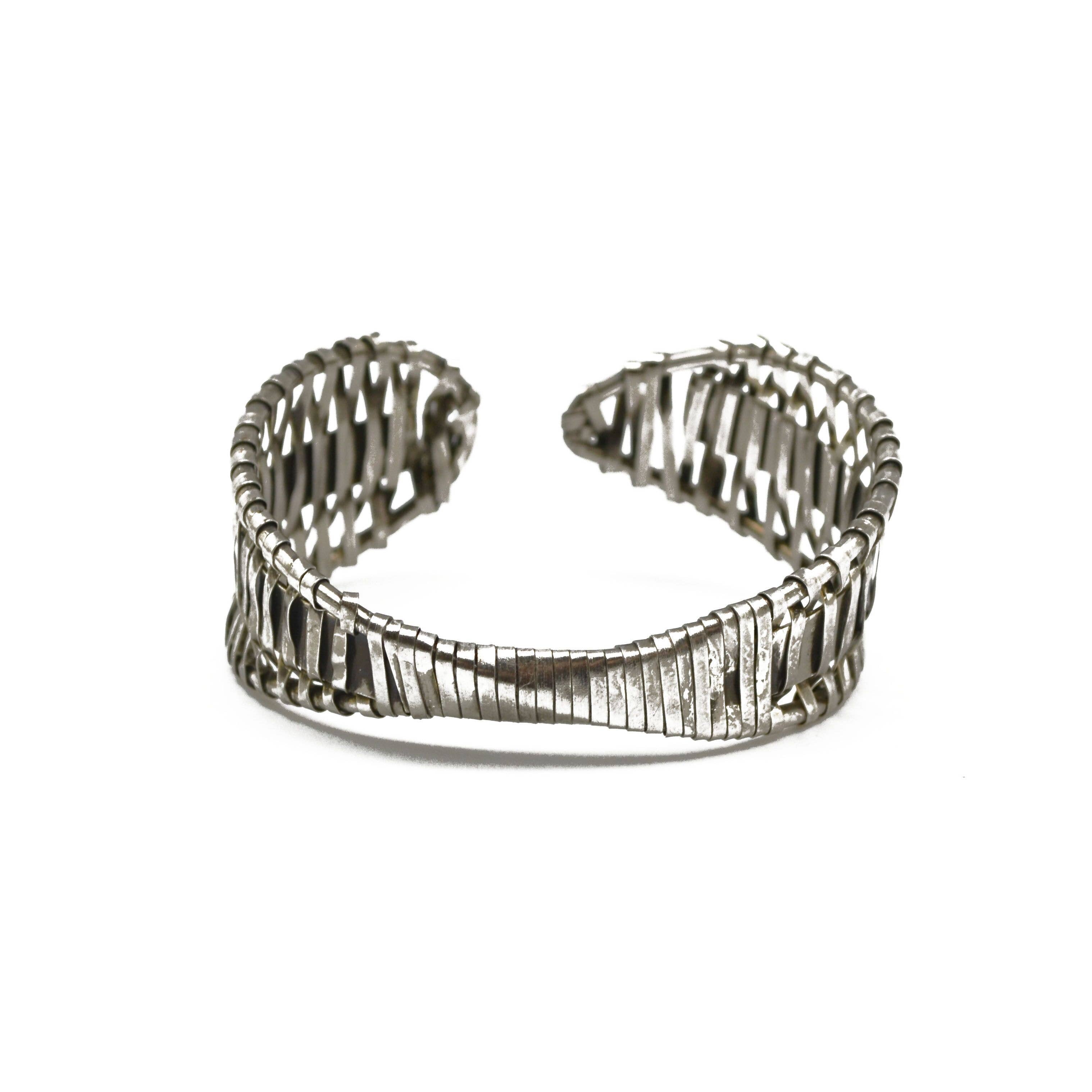 Basketweave Antique Silver Twisted Center Woven Cuff