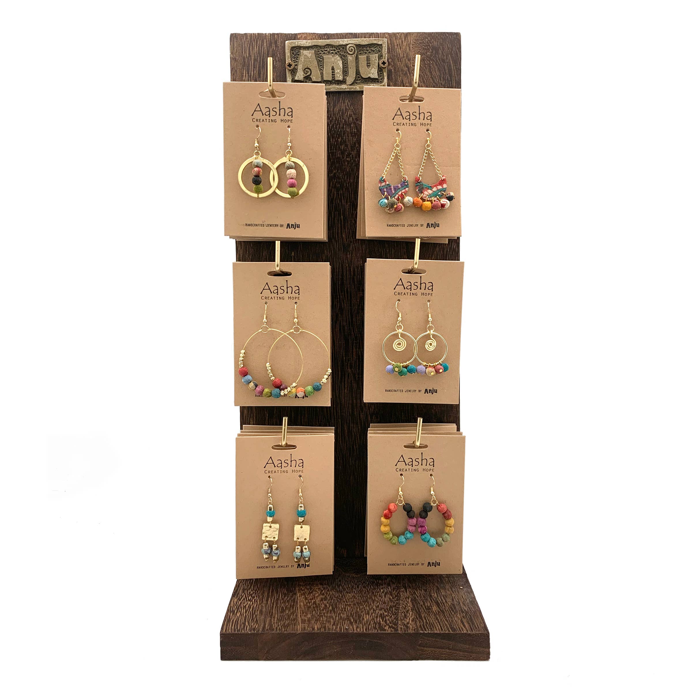 Single Sided Wooden Earring Display - 6 Hooks