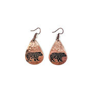 Textured Bear Copper Engraved Earrings