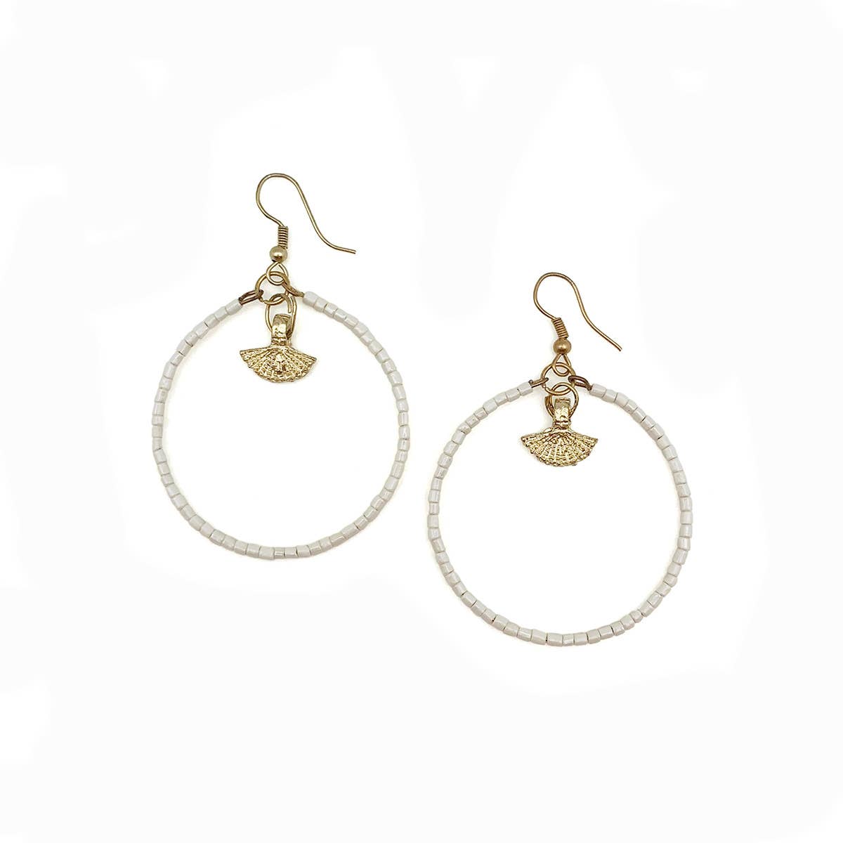 Sachi Island Waterfalls Earrings - White Solid Hoop