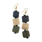 Omala Misty Greens Collection Earrings - Triple Square Beads