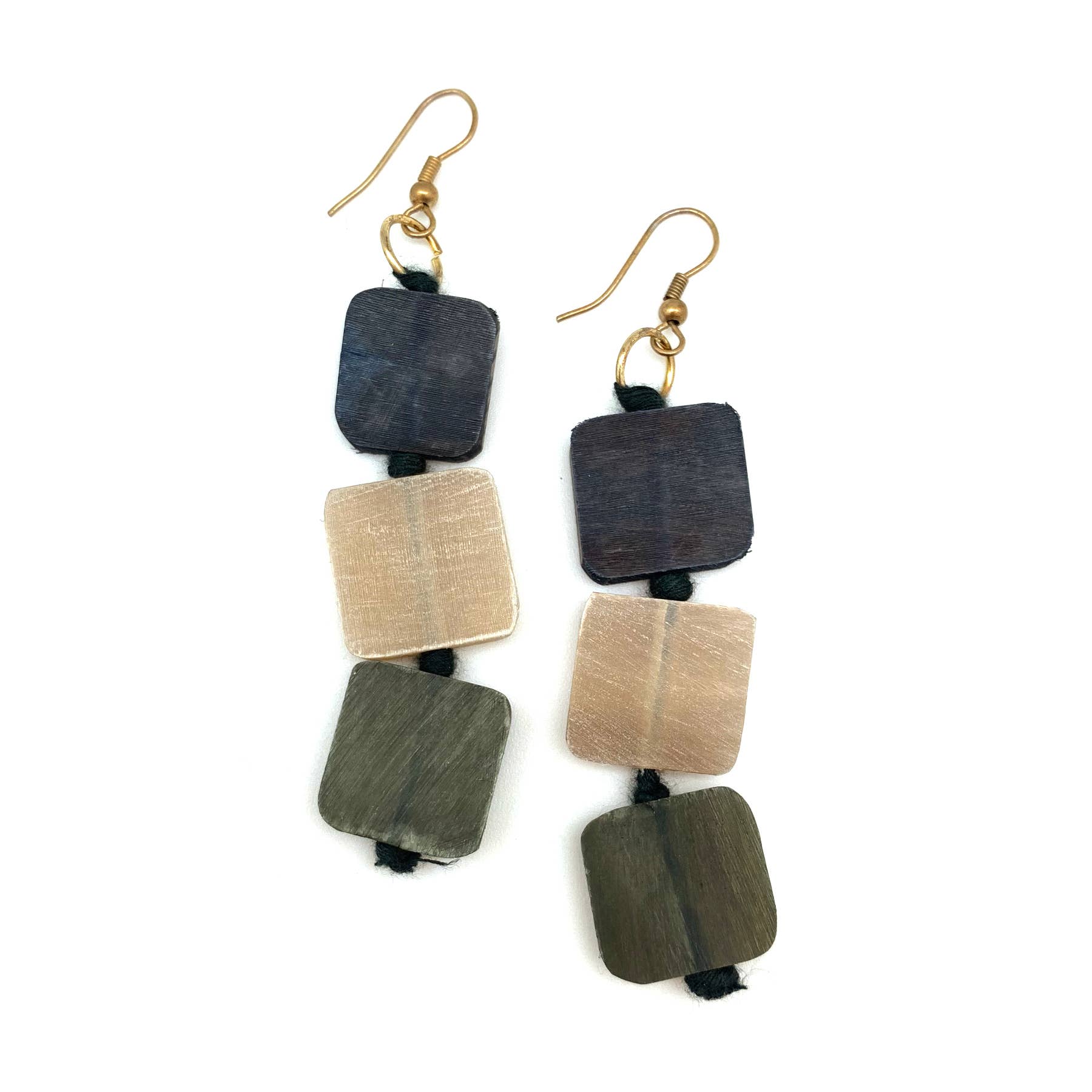 Omala Misty Greens Collection Earrings - Triple Square Beads