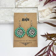 Sachi Wood Bead Flower Earrings - Sea Green