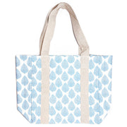 Handcrafted Canvas Bag with Block-Printed Sky Blue Leaves