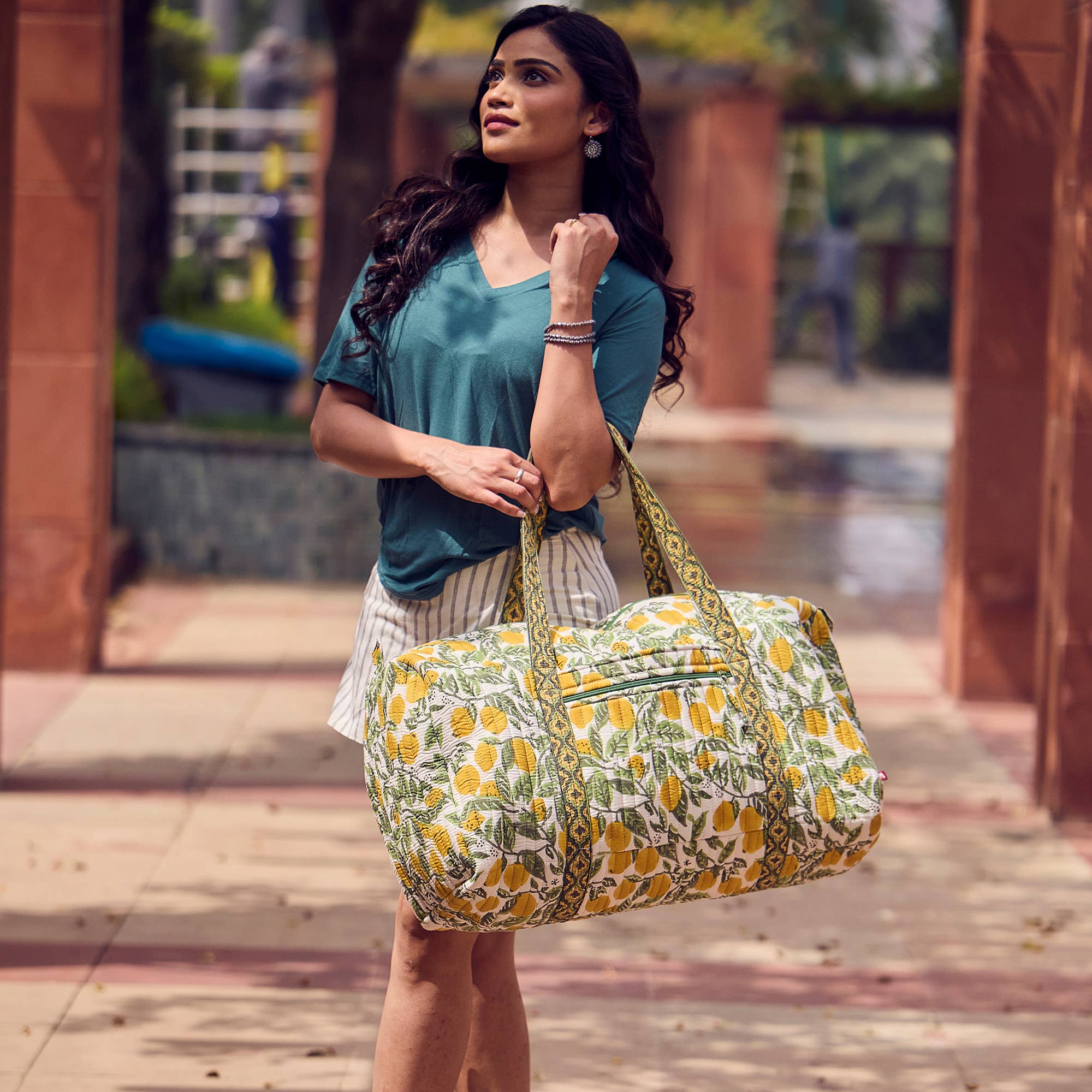 Lemon Grove Block Printed Large Duffle