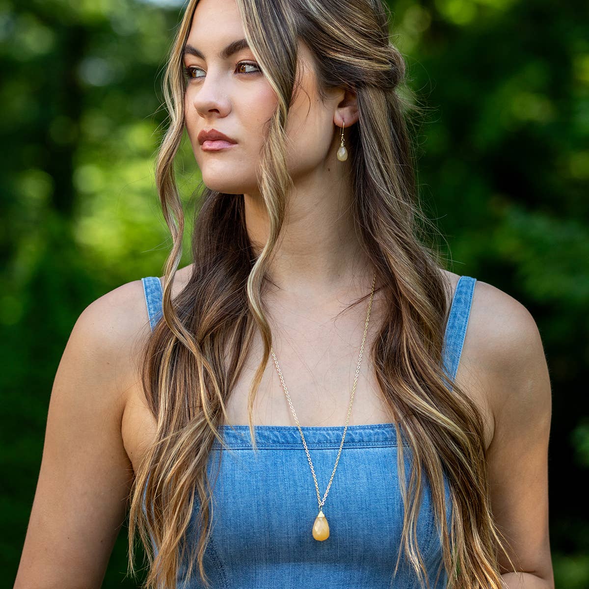Gold-Plated Yellow Aventurine Teardrop Necklace