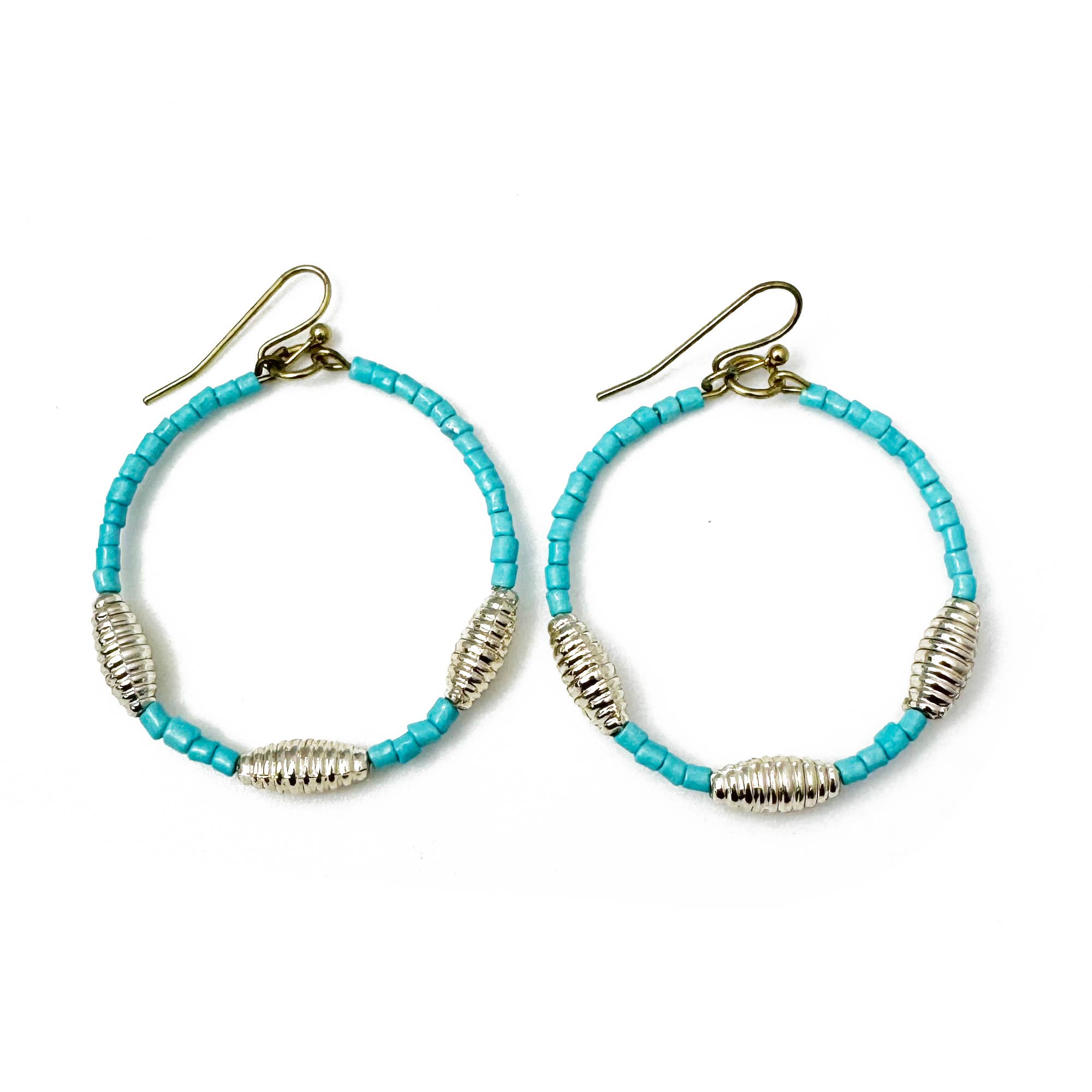Seed Bead Hoop Earrings - Sky Blue