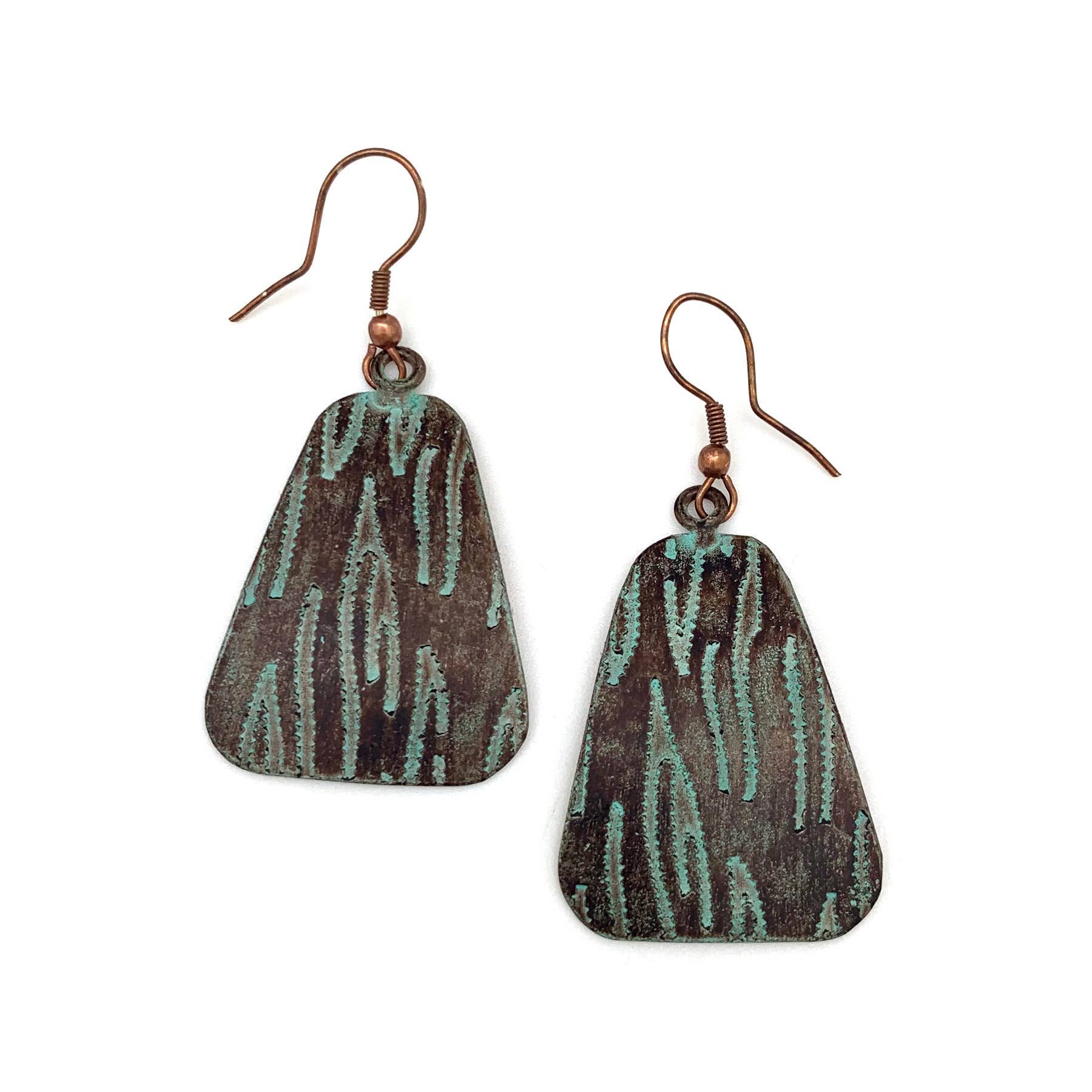 Copper Patina Earrings - Teal and Brown Texture