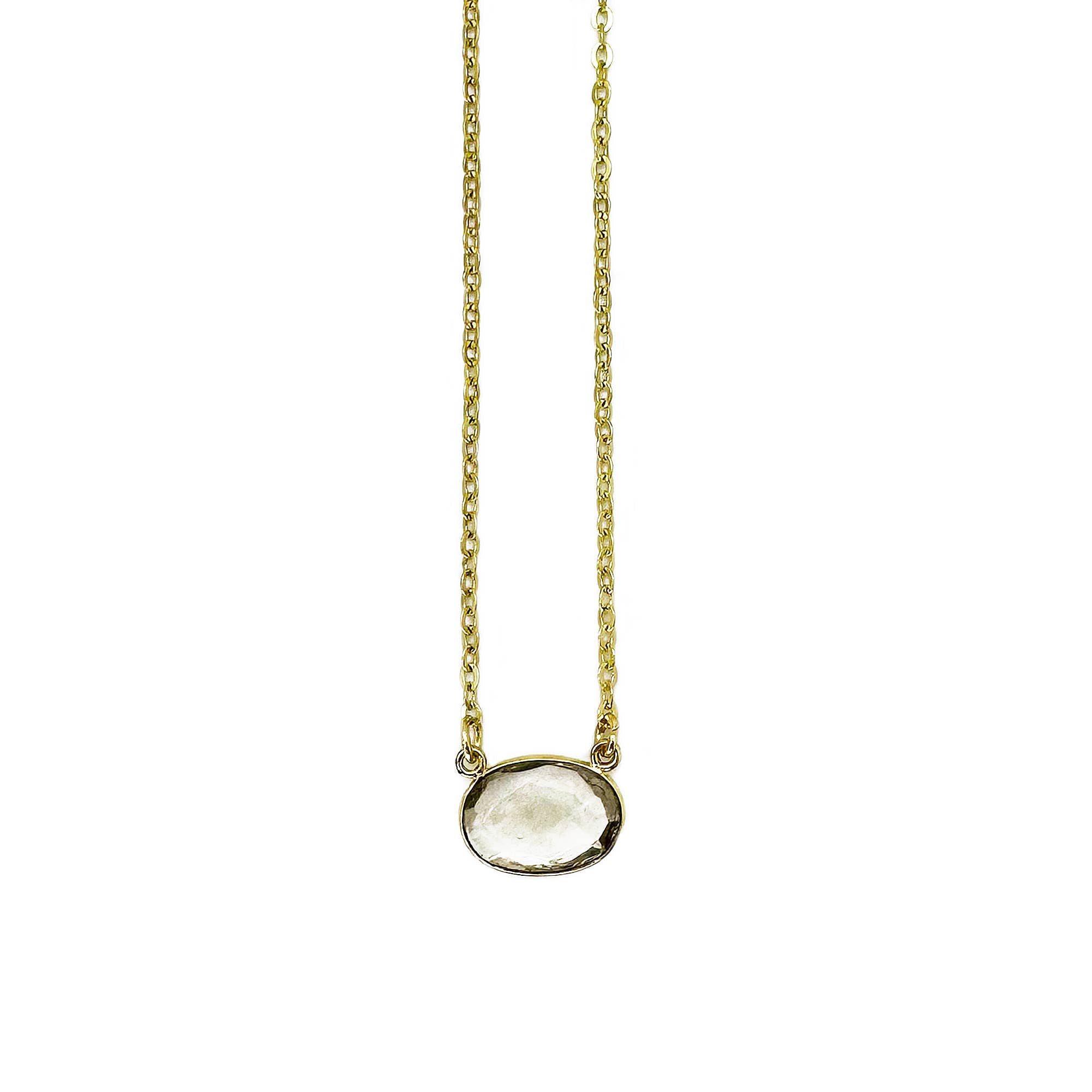 Gold Plated Necklace with Semi-Precious Stone - Quartz