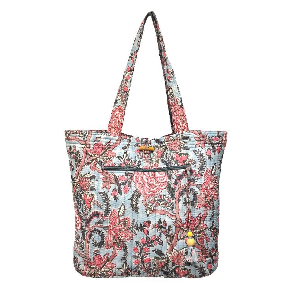 Botanical Blue Shopper Tote - Block Printed Organic Cotton
