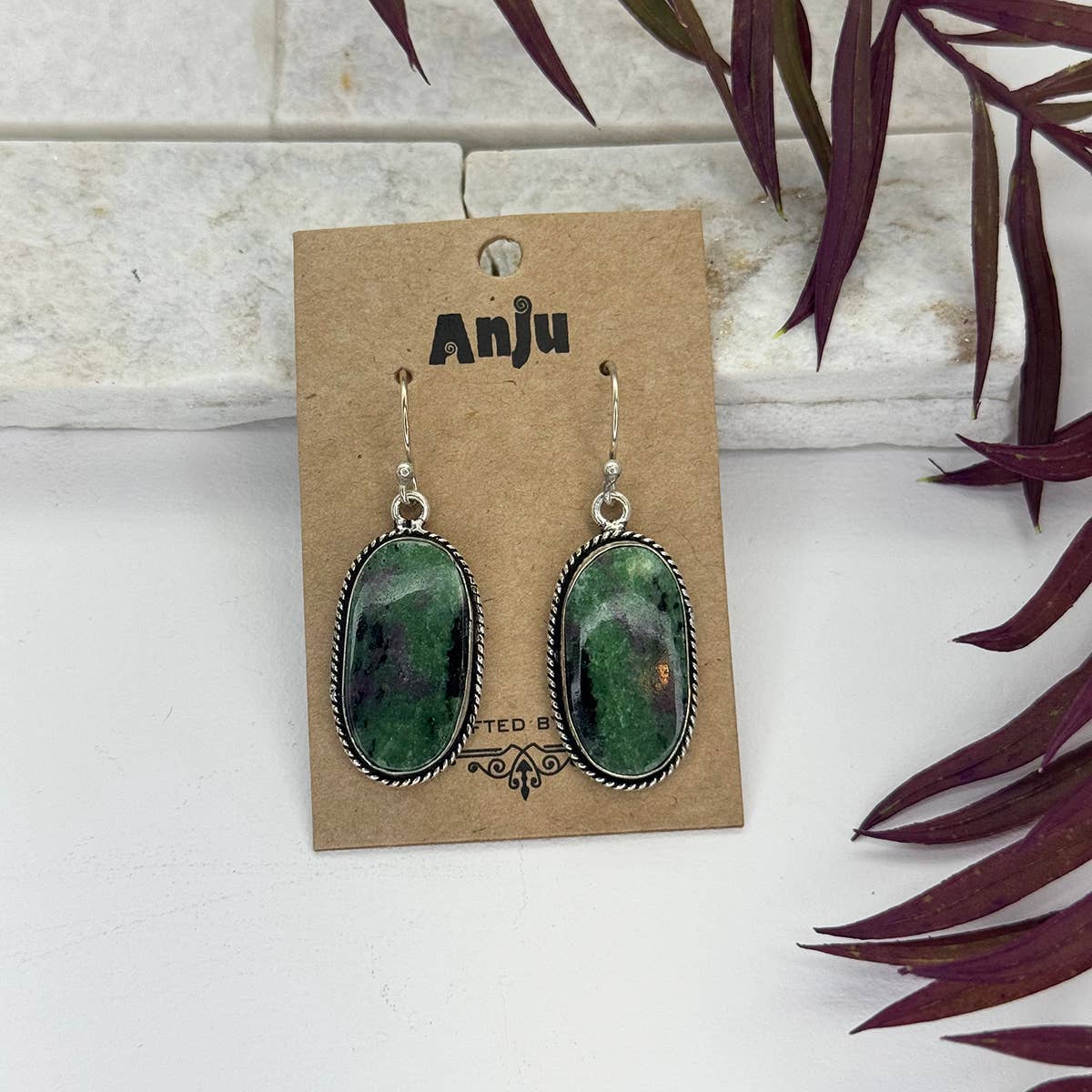 Handicrafted Kashi Semiprecious Stone Earrings -Ruby Zoisite
