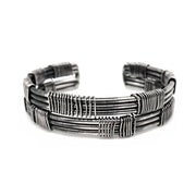 Basketweave Antique Silver Vertical & Horizontal Banded Cuff