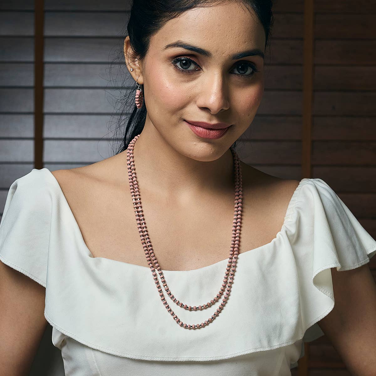 Sachi Long Wood Bead Necklace - Pink