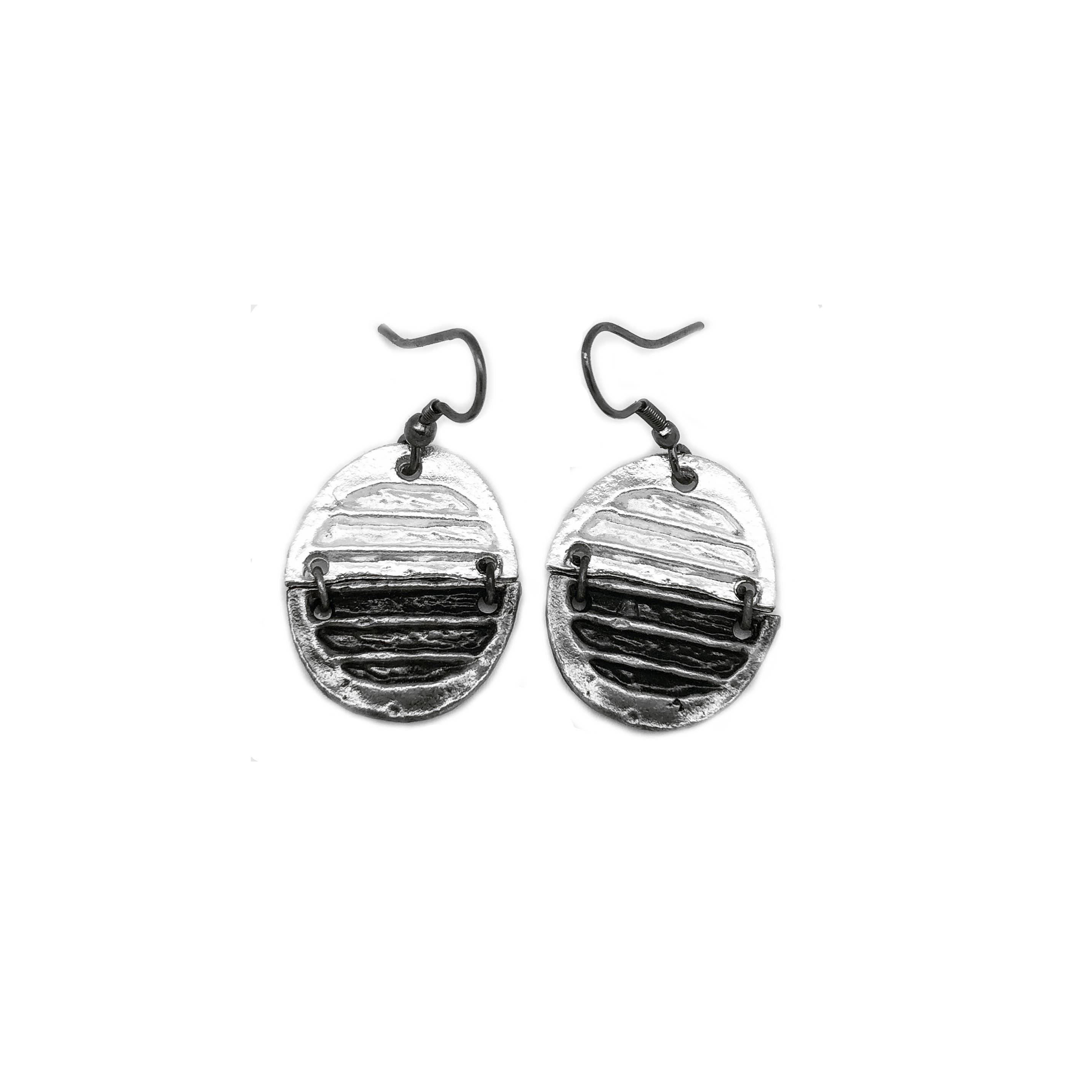 Pewter Earrings - Striped Circles