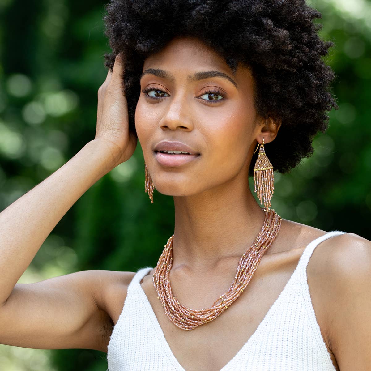 Seed Bead Multi-Strand Bib Necklace - Multiple Color Styles