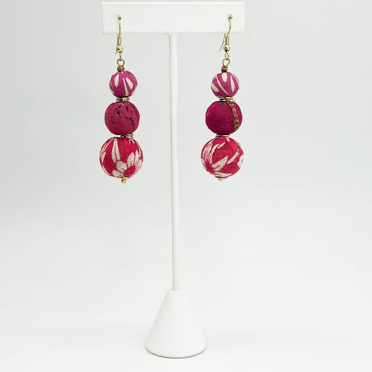 Aasha Trio Blush Big Beaded Kantha Handcrafted Earrings
