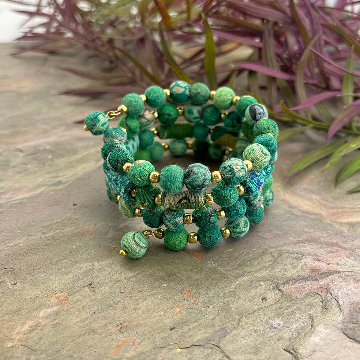 Aasha Seagrass Coil Kantha Beaded & Handcrafted Bracelet