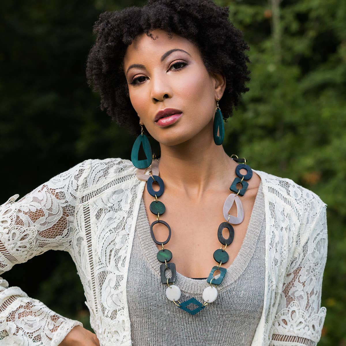 Omala Misty Greens Collection Necklace - Mixed Shapes Links