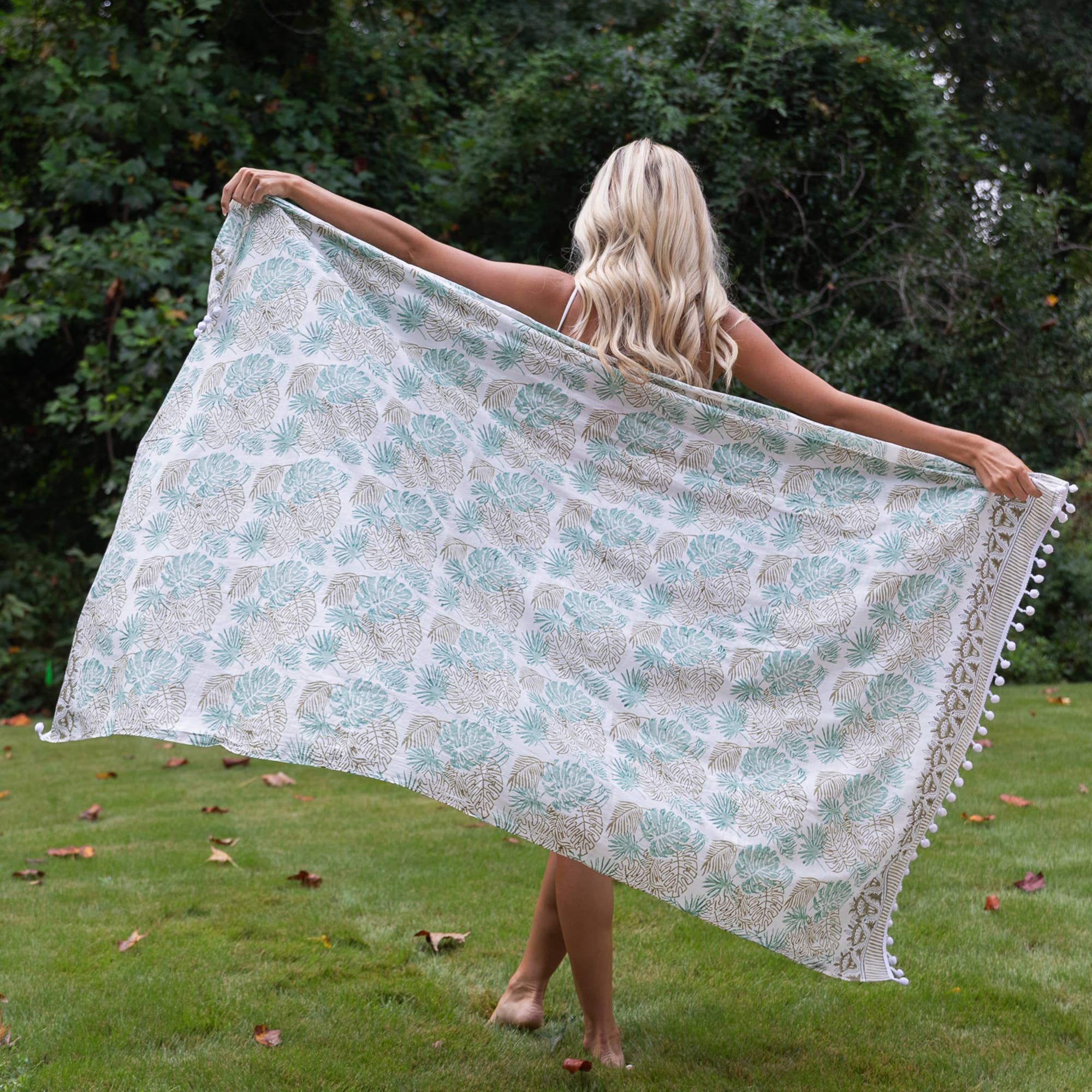 Handcrafted Cotton Sarong - Tropical Green Palm