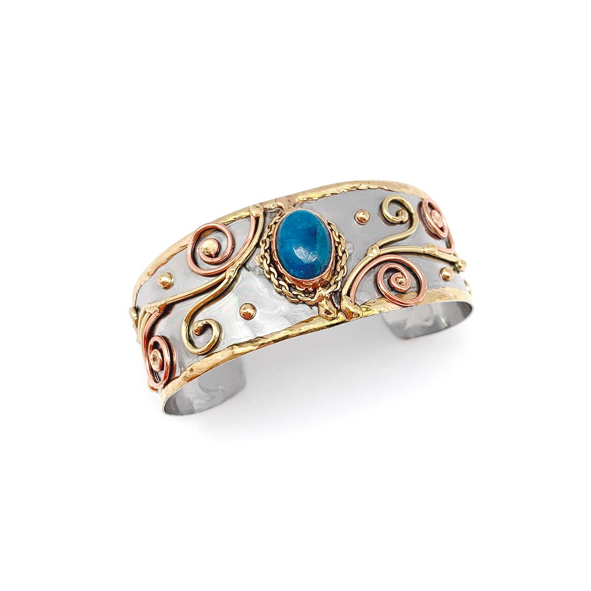 Narrow Mixed Metal Cuff Bracelet - Apatite