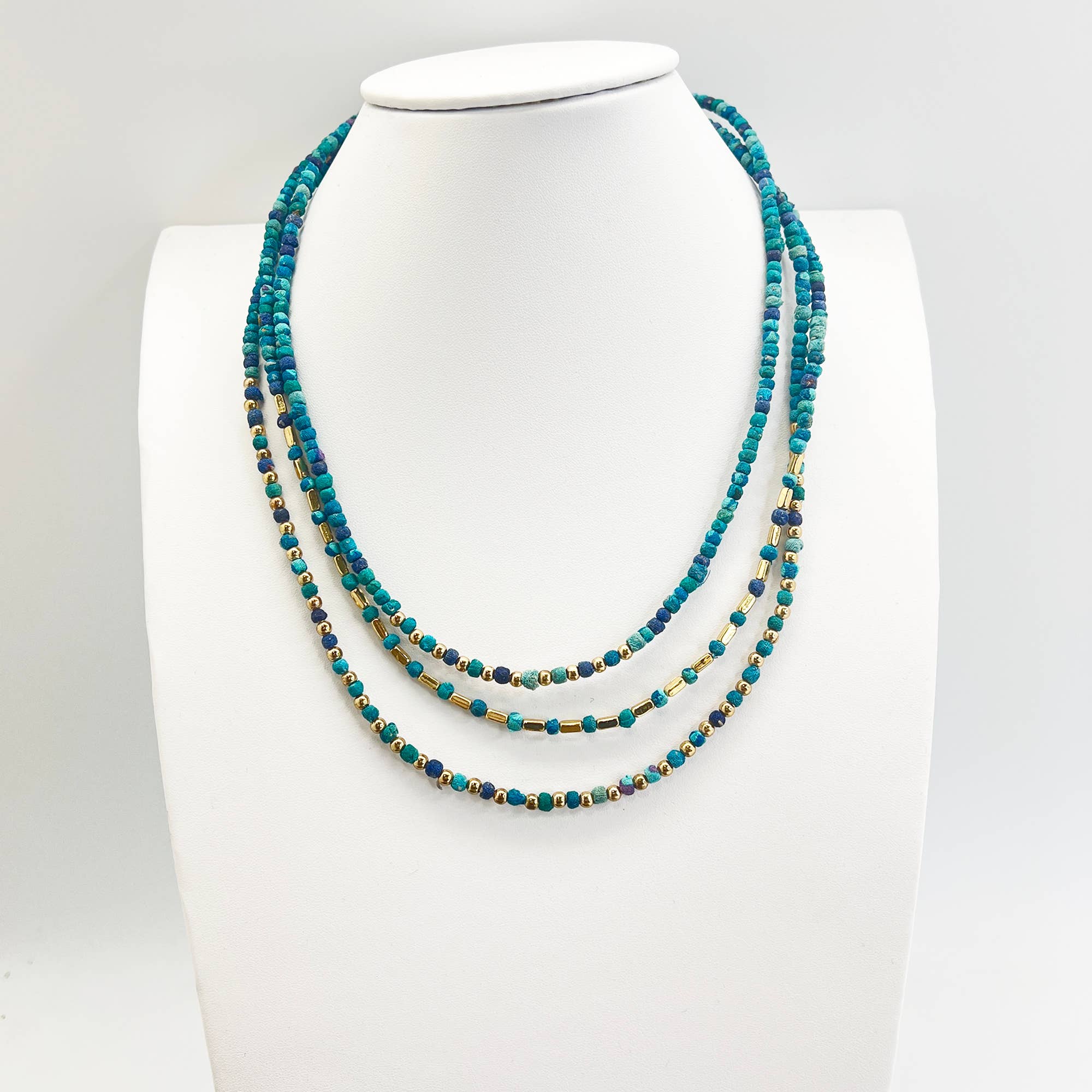 Aasha Glimmer Aqua Kantha layered & Handcrafted Necklace
