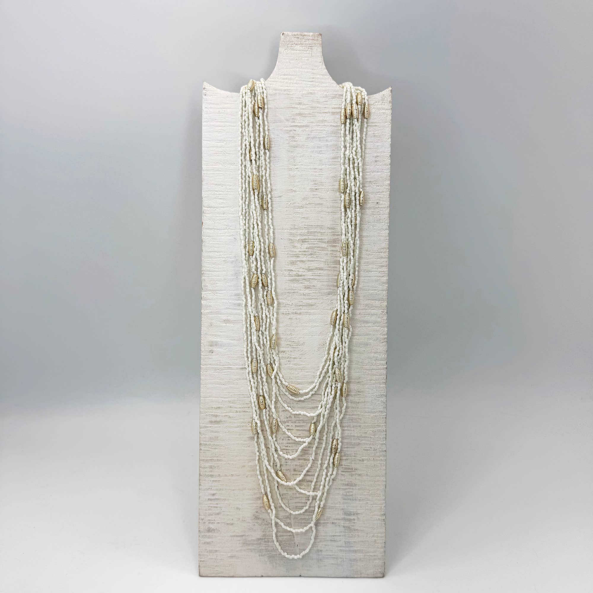 Seed Bead Multi-Strand Necklace - White