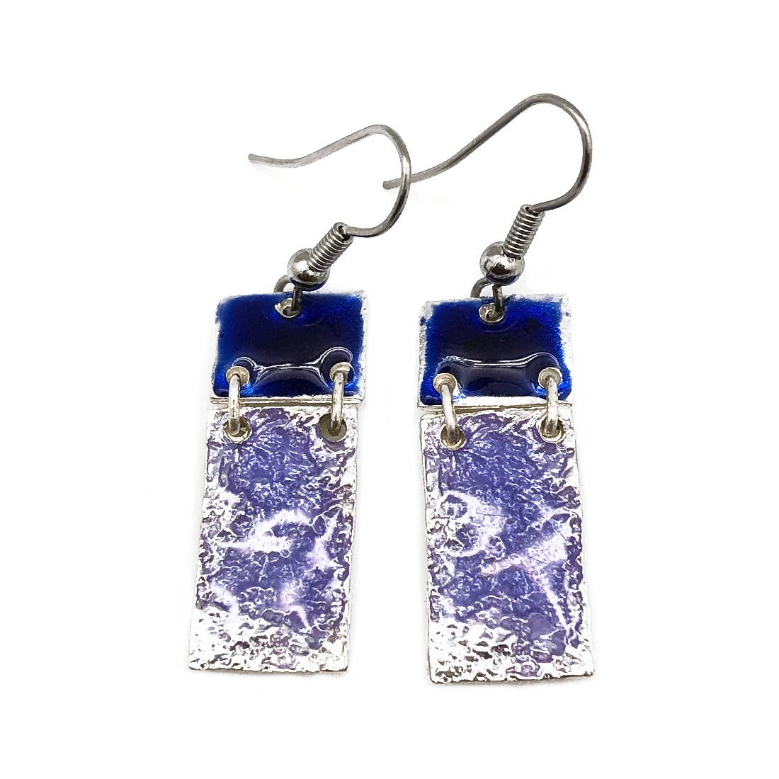 Pewter Earrings with Color Enamel - Cobalt/Lavender