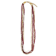 Seed Bead Multi-Strand Bib Necklace - Burgundy and White