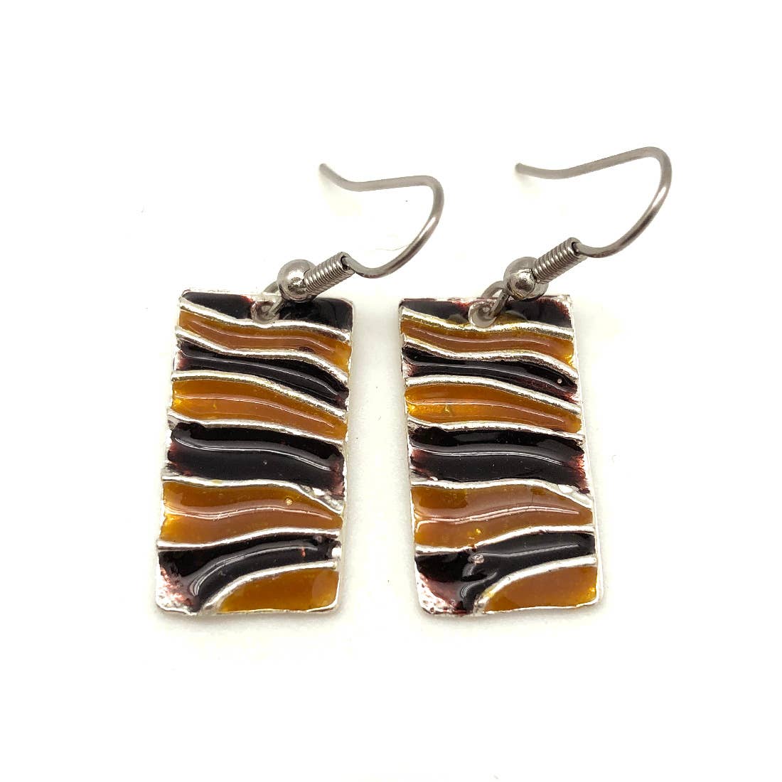 Pewter Earrings with Color Enamel - Dark Brown/Mustard