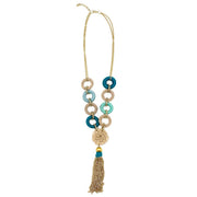 Sachi Bold Whimsy Collection Necklace - Blue Rings, Tassel