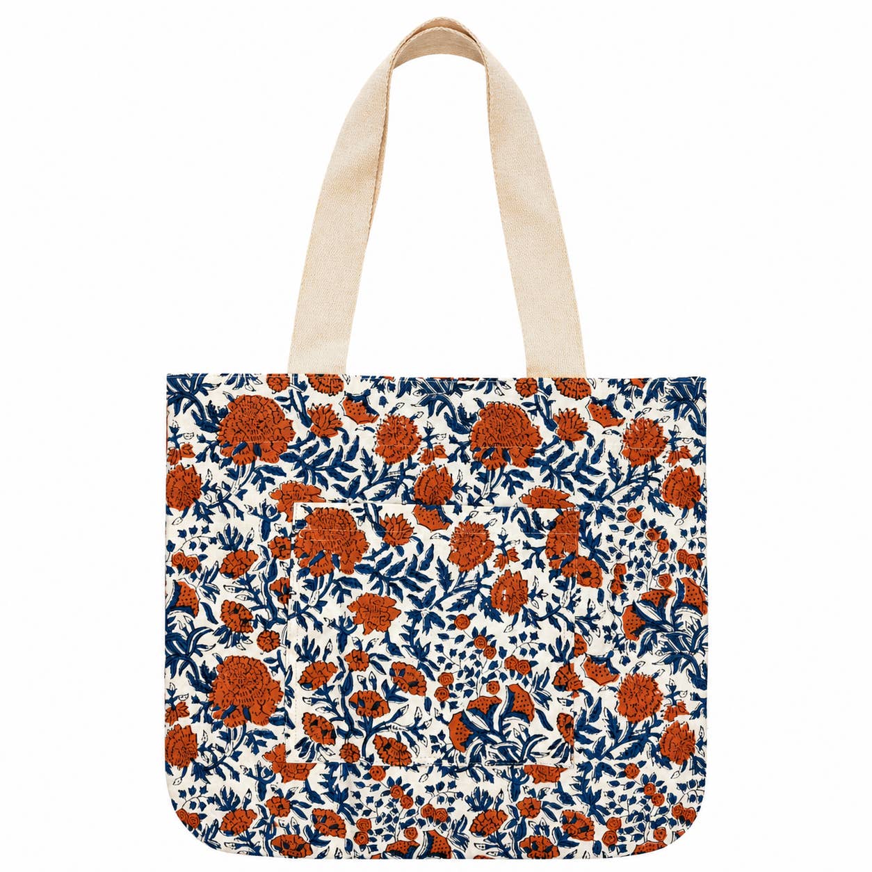 Handcrafted BlockPrinted Canvas Pocket Tote Marigold Wonders