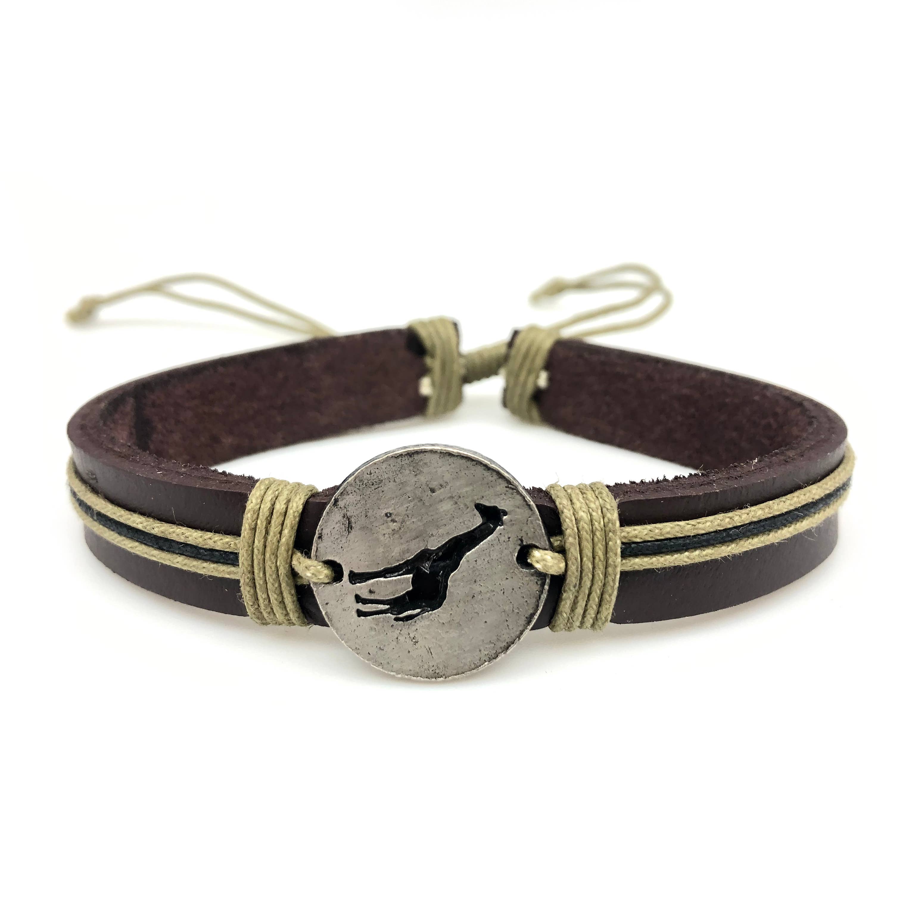 Pull Tie Leather Bracelet - Giraffe