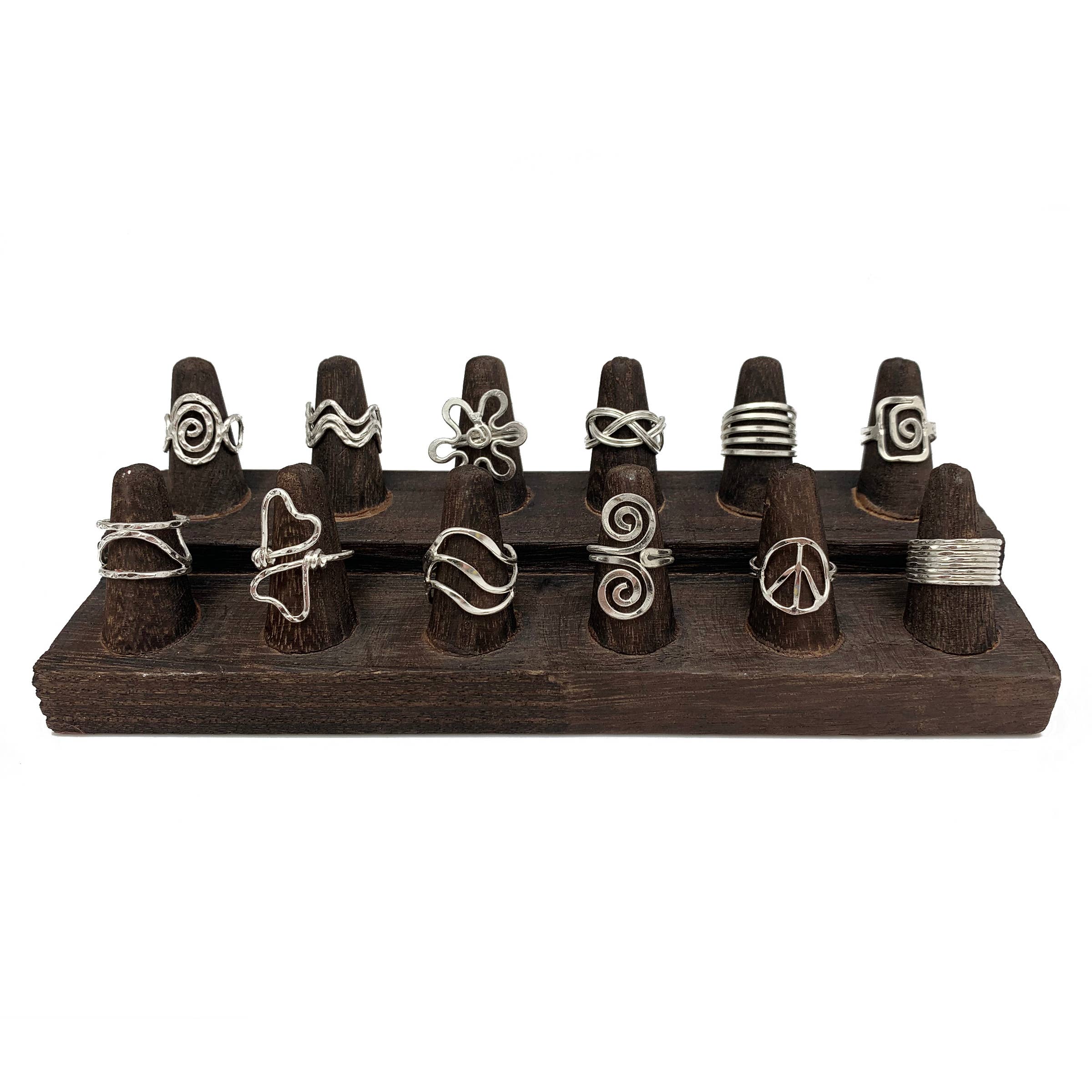 Silver Plated Adjustable Ring Prepack And Display - 12 Rings