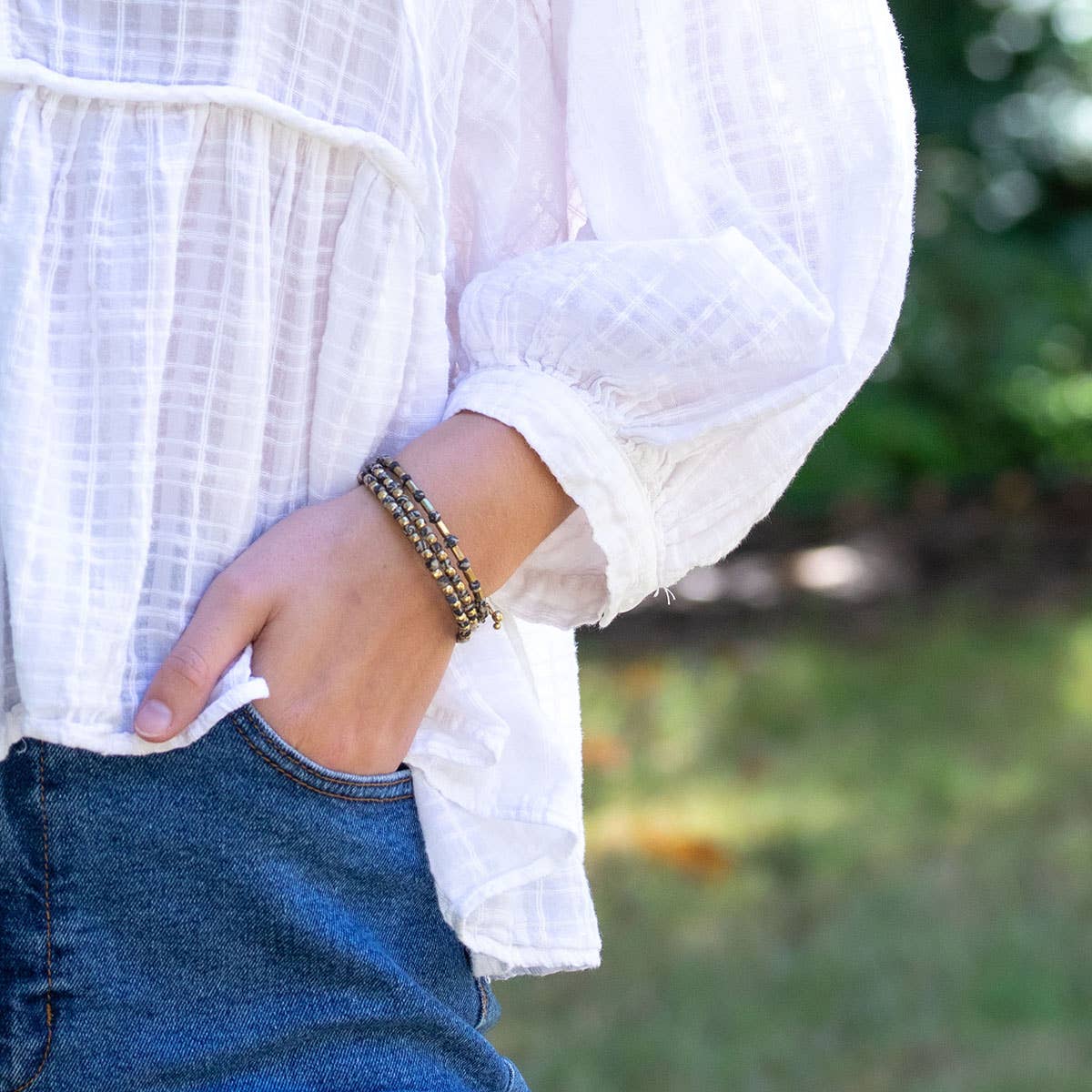 Aasha Chic Monochrome Coil Kantha Handcrafted Bracelet