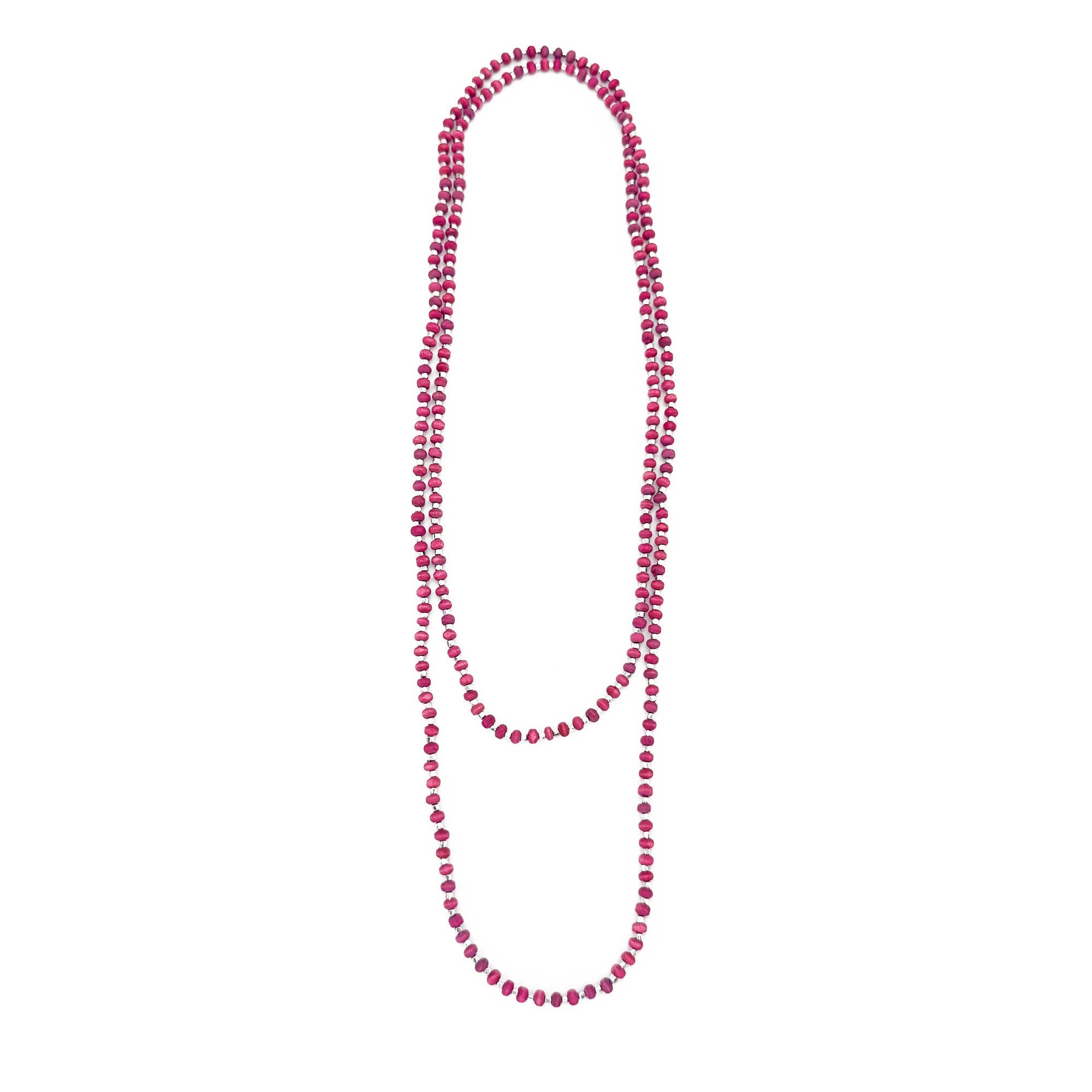 Sachi Long Wood Bead Necklace - Fuschia
