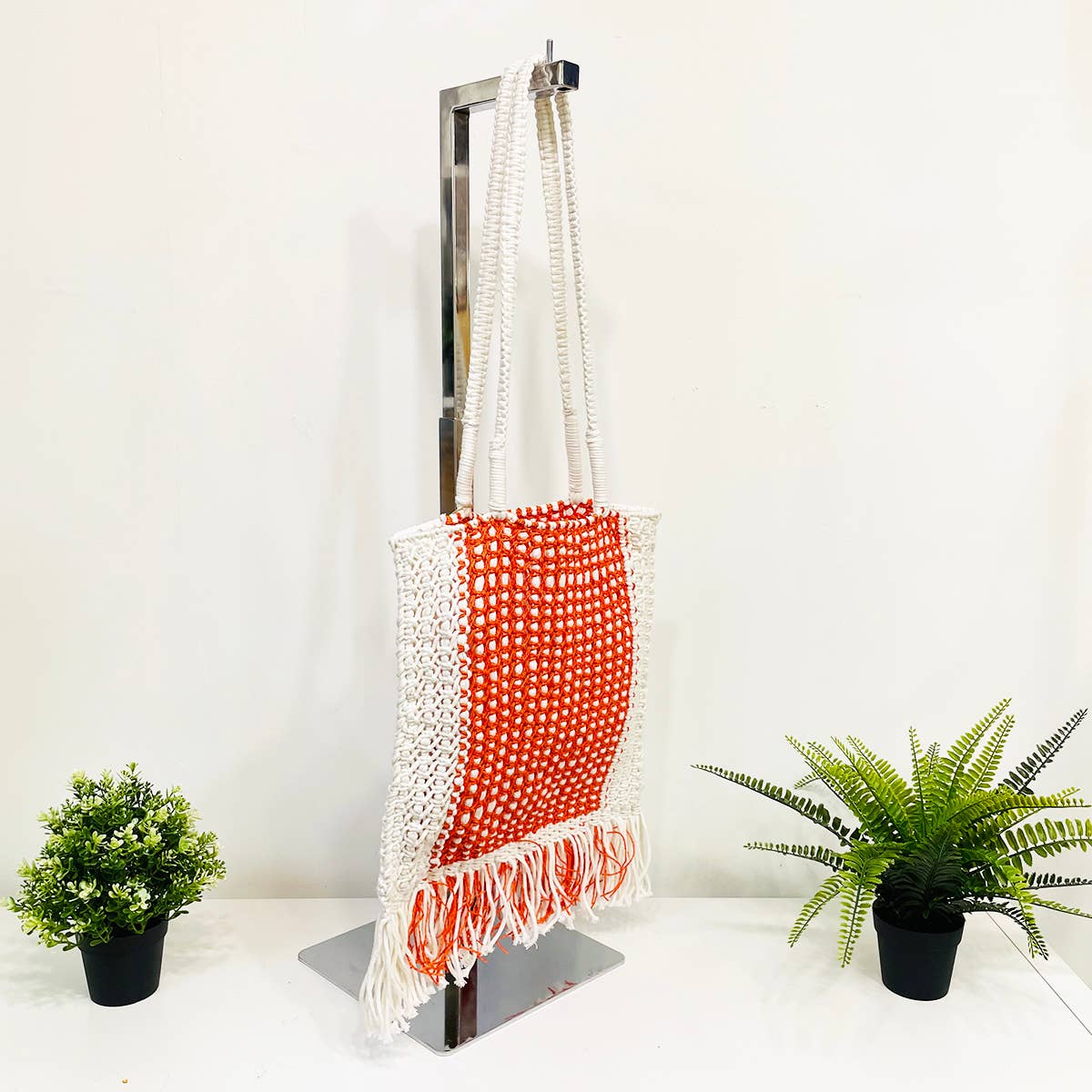 Millie Bag - Knitted Raffia Bag with fringes - Red