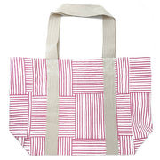 Handcrafted Canvas Bag with Block-Printed Pink Stripes