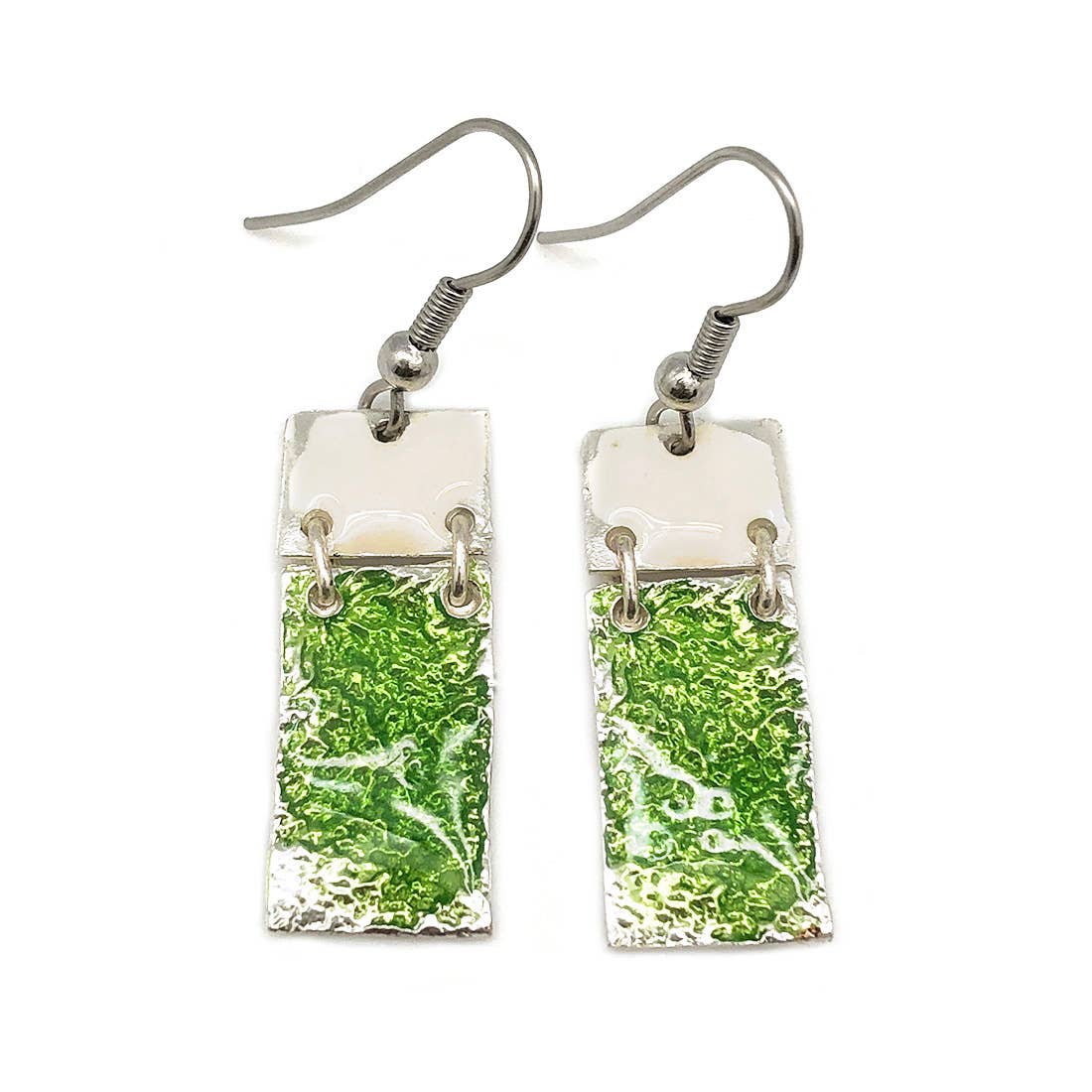 Pewter Earrings with Color Enamel - Light Green/Cream