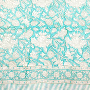 Block Printed Cotton Scarf - Aqua with White Paisley Flowers