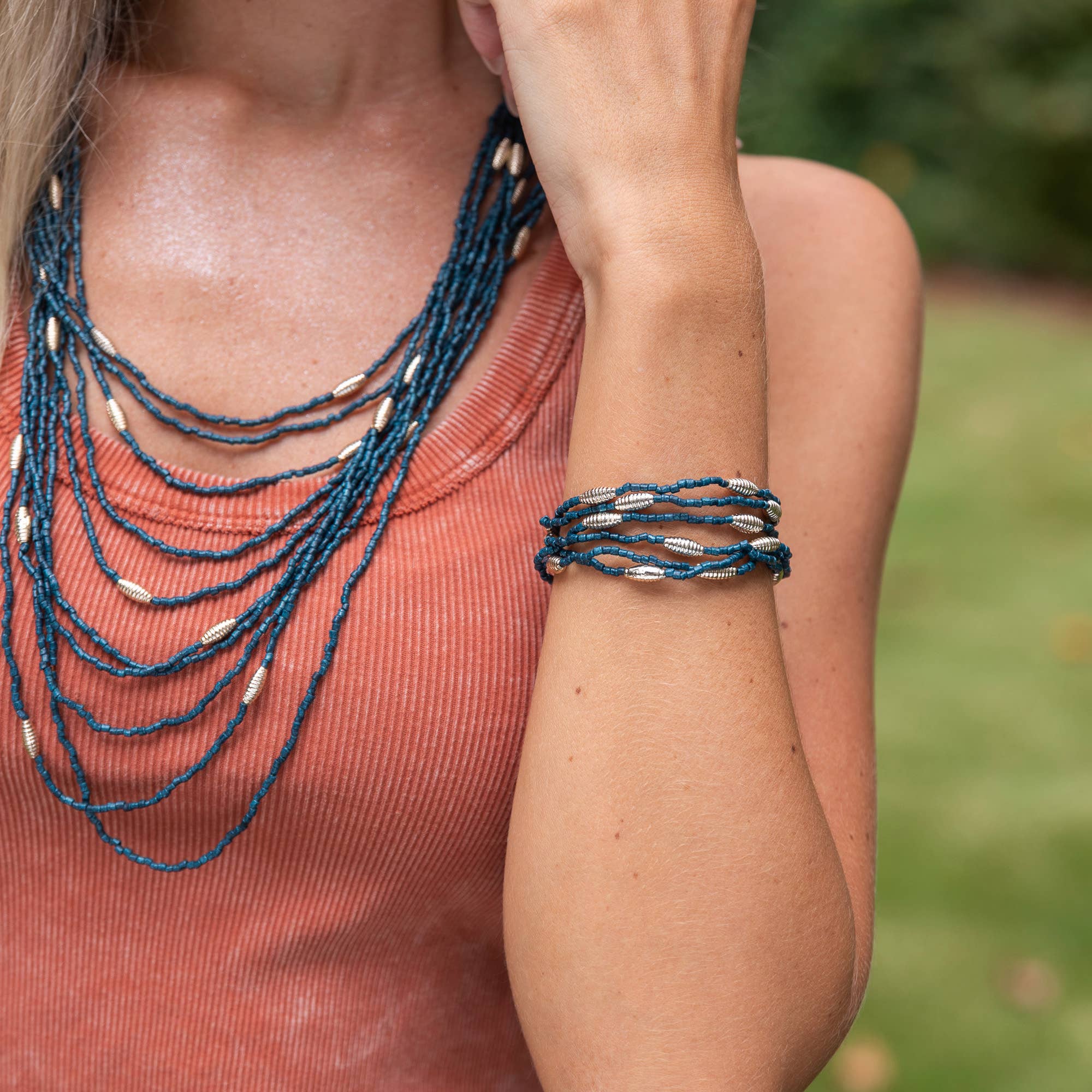 Seed Bead Stretch Bracelet - Midnight Blue