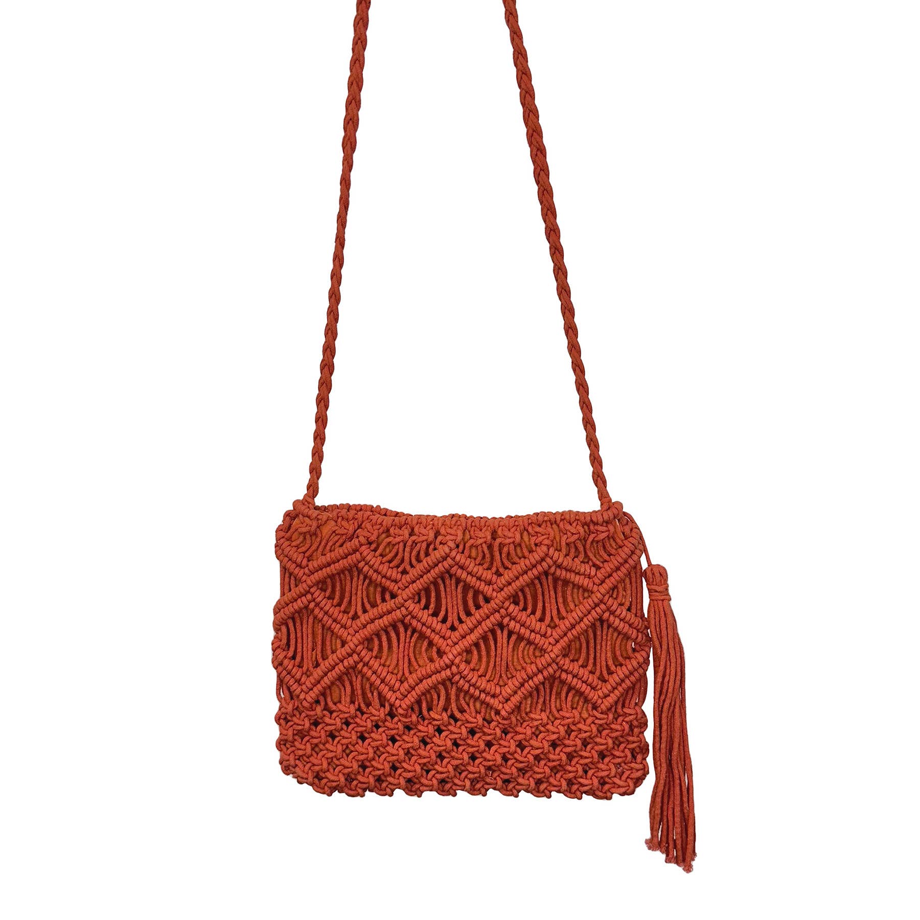 Adira Woven Cotton Crossbody Macrame Bags - Rust